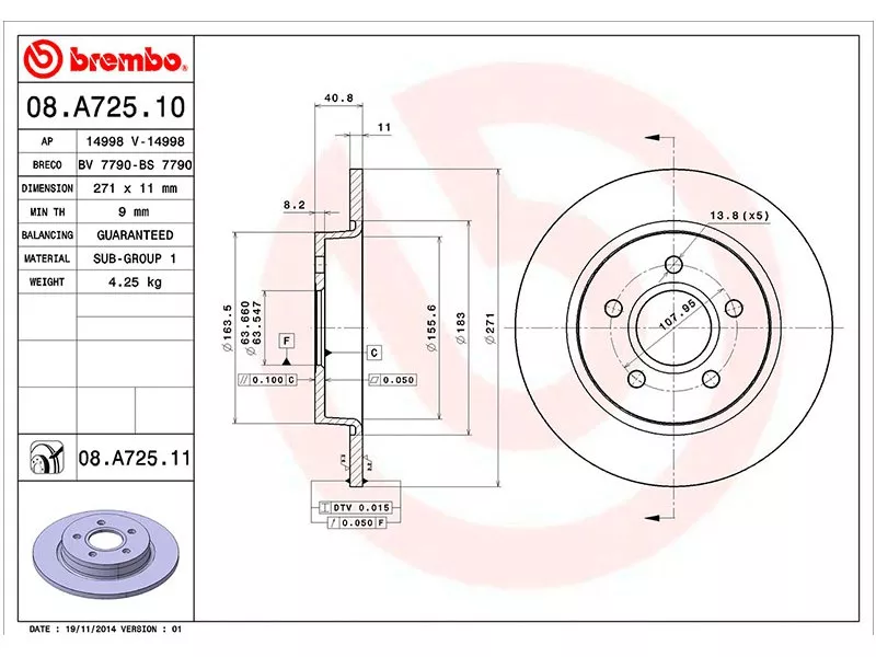 Диск тормозной (Сзади) Ford Focus 10 - Артикул 08A72510 - Производитель Brembo - Фото, Отзывы, Цены 