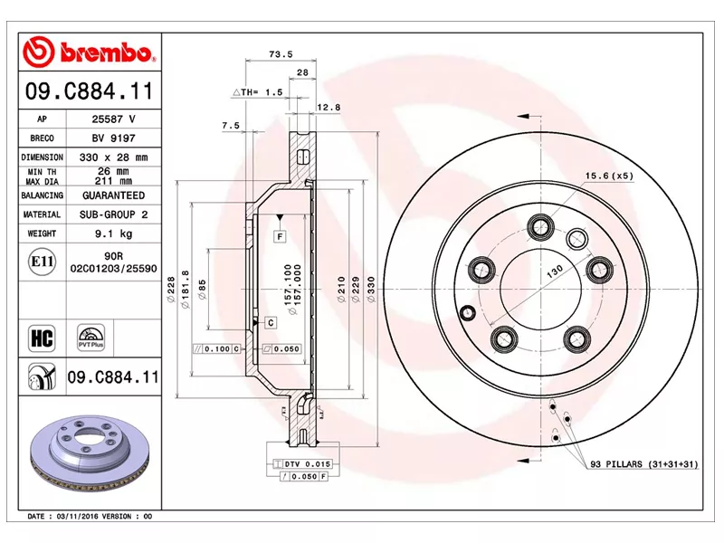 Диск тормозной (Сзади) Audi Q7 05-15 / Volkswagen Touareg 02-18 - Артикул 09C88411 - Производитель Brembo - Фото, Отзывы, Цены 