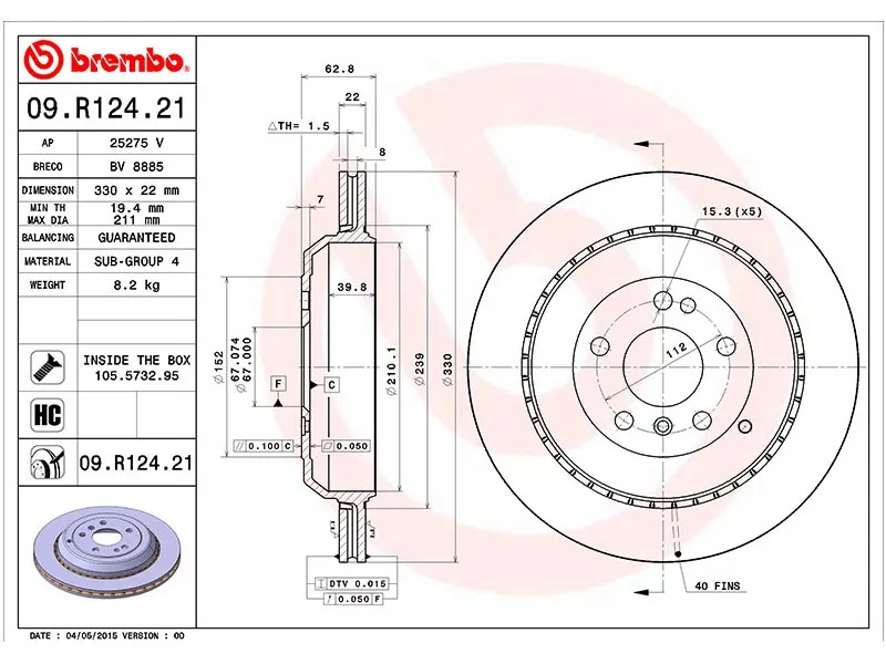 Диск тормозной (Сзади) Mercedes-Benz M-Class 05-11 / GL-Class 06-12 / R-Class 05-13 - Артикул 09R12421 - Производитель Brembo - Фото, Отзывы, Цены 