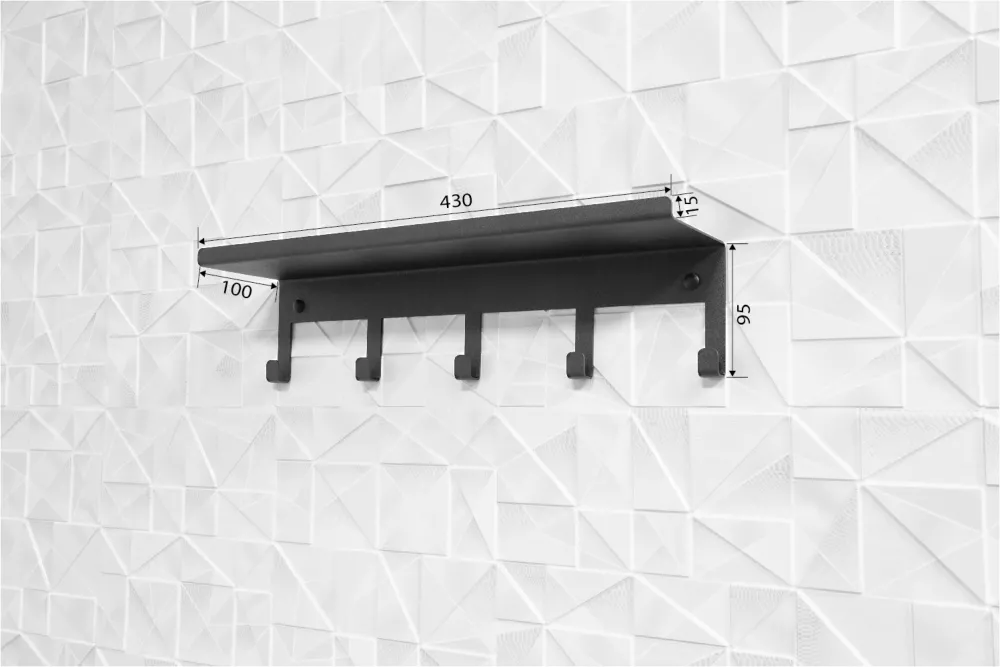 Полка с крючками (5 шт.) для ванной комнаты, черная (сталь) - Артикул AFMHANS005 - Производитель Format - Фото, Отзывы, Цены 