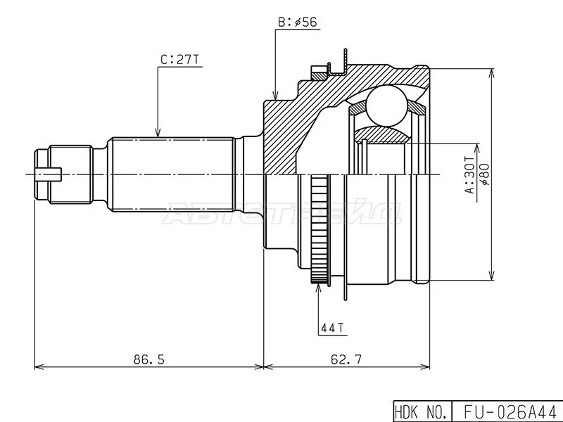 Шрус (Спереди/ Наруж) Subaru Forester 97-02 / Impreza 92-07 - Артикул FU026A44 - Производитель Hdk - Фото, Отзывы, Цены 