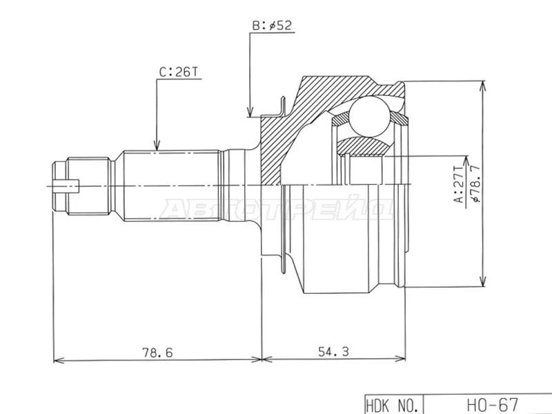 Шрус (Спереди/ Наруж) Honda Fit 07-13 / Insight 08-14 - Артикул HO067 - Производитель Hdk - Фото, Отзывы, Цены 