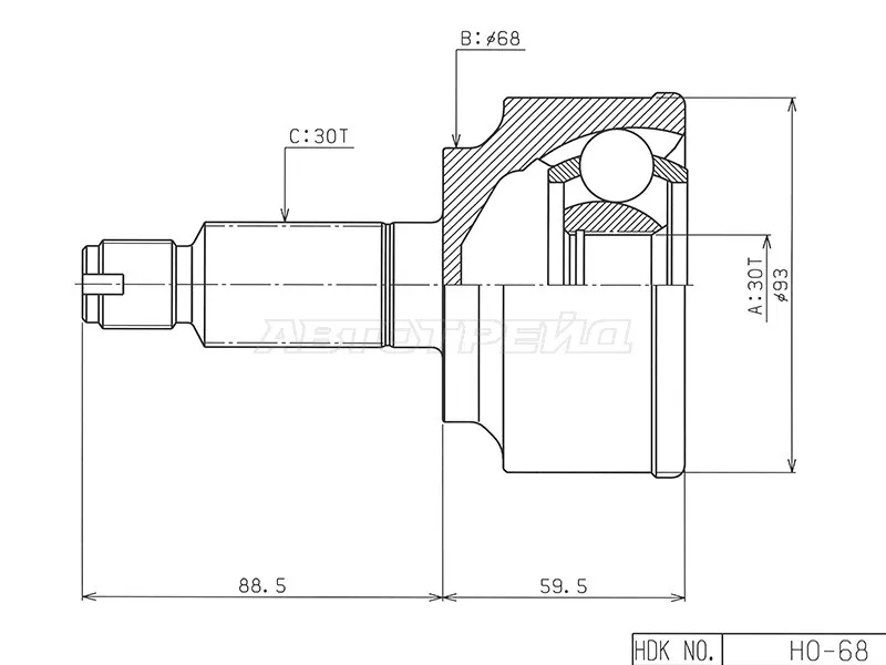 Шрус (Спереди/ Наруж) Honda Accord 08-16 / Civic 00-12 - Артикул HO068 - Производитель Hdk - Фото, Отзывы, Цены 