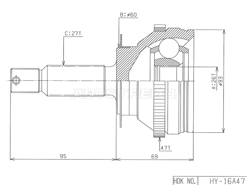 Шрус (Спереди/ Наруж) Hyundai Santa Fe 00-06 / Santa Fe Classic 07-13 - Артикул HY016A47 - Производитель Hdk - Фото, Отзывы, Цены 