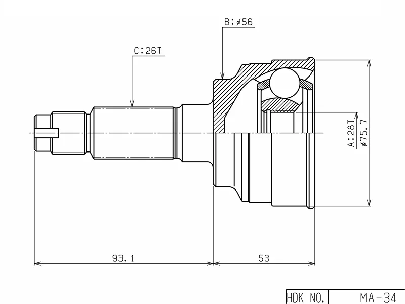 Шрус (Спереди/ Наруж) Mazda 323 98-03 / Familia 98-08 - Артикул MA034 - Производитель Hdk - Фото, Отзывы, Цены 