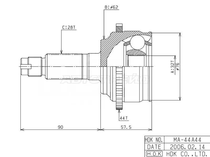 Шрус (Спереди/ Наруж) Mazda 6 02-08 / Atenza 02-07 - Артикул MA044A44 - Производитель Hdk - Фото, Отзывы, Цены 