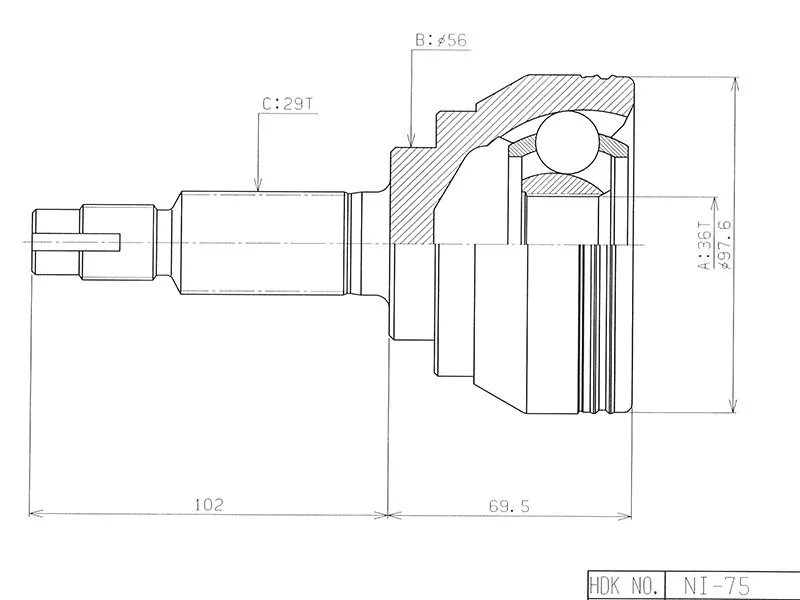 Шрус (Спереди/ Наруж) Nissan Murano 02-08 / Presage 03-09 - Артикул NI075 - Производитель Hdk - Фото, Отзывы, Цены 