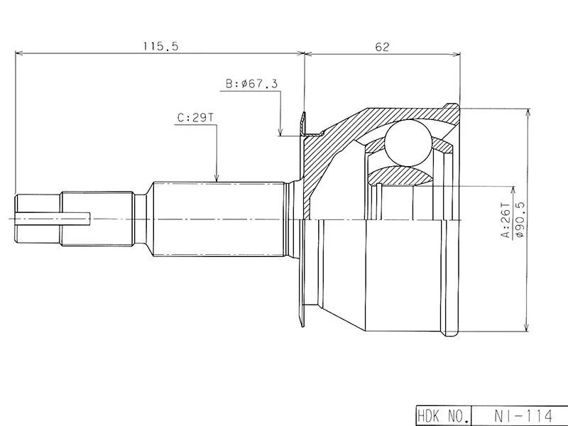 Шрус (Спереди/ Наруж) Nissan Pathfinder 04-14 / Navara 04-15 - Артикул NI114 - Производитель Hdk - Фото, Отзывы, Цены 