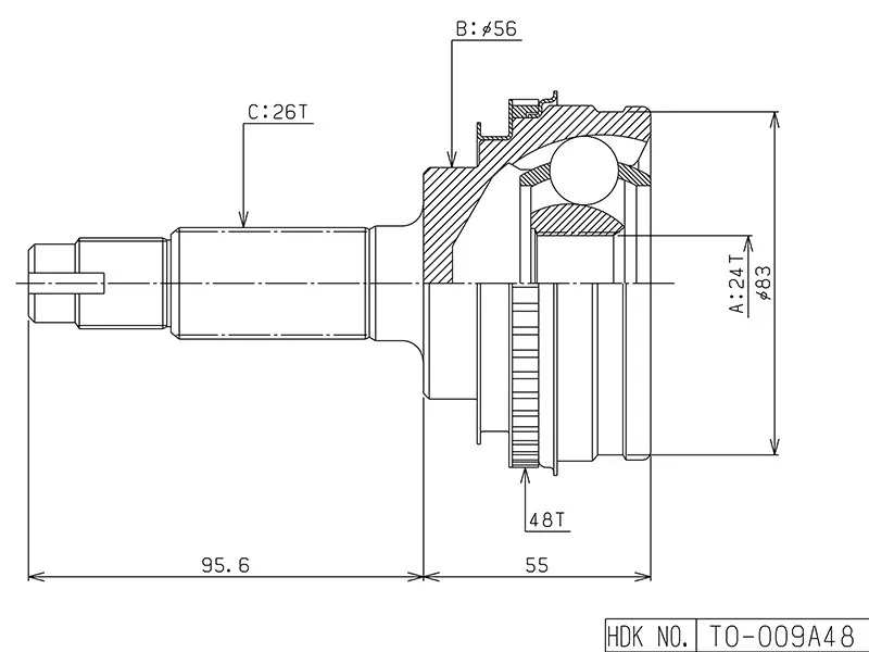 Шрус (Спереди/ Наруж) Toyota Caldina (T190) 92-02 / Camry Japan 86-98 - Артикул TO009A48 - Производитель Hdk - Фото, Отзывы, Цены 