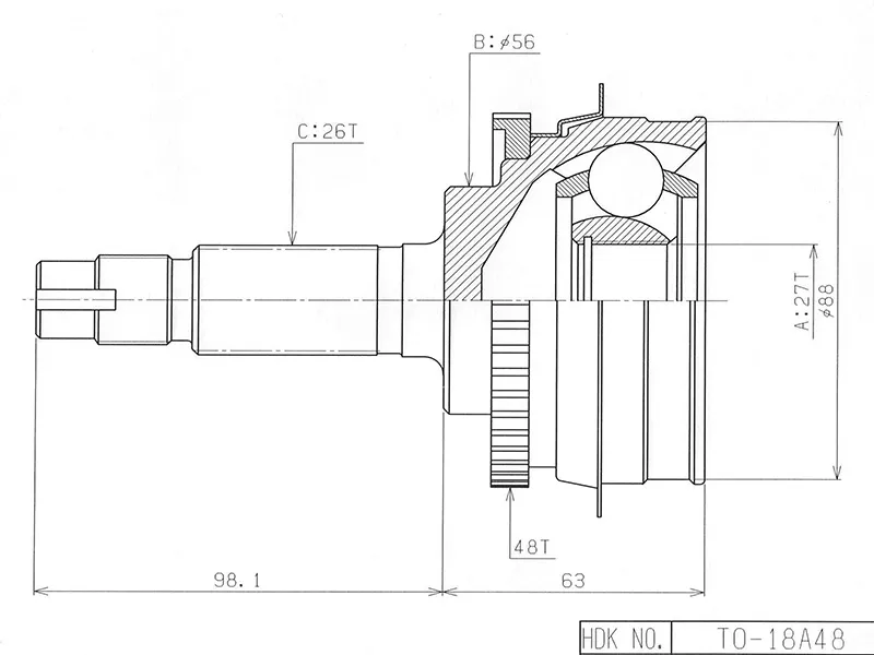 Шрус (Спереди/ Наруж) Toyota Estima 90-99 / Estima Emina 92-99 - Артикул TO018A48 - Производитель Hdk - Фото, Отзывы, Цены 