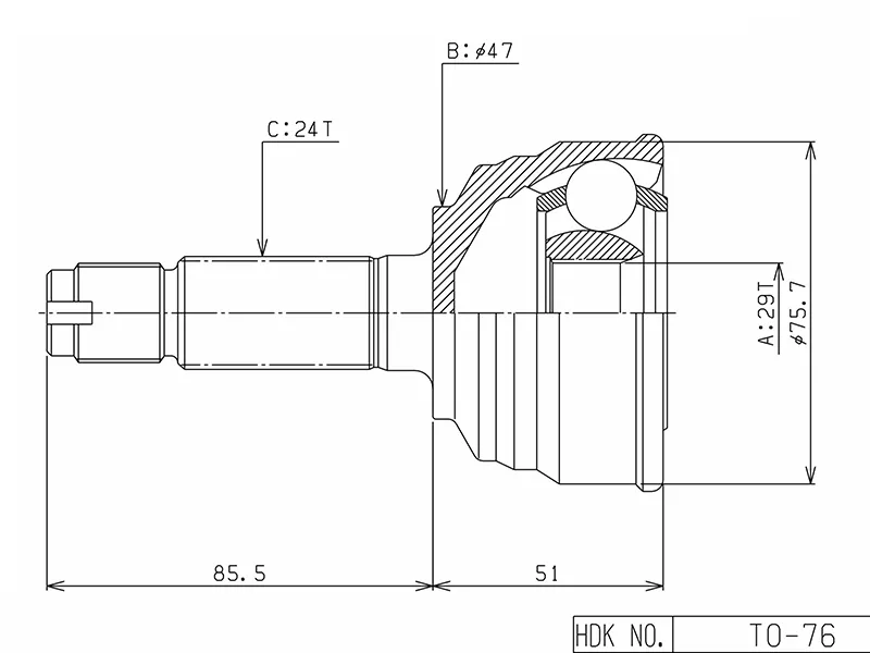 Шрус (Спереди/ Наруж) Toyota Passo 04-10 / Daihatsu Boon 04-10 / Sirion 05-13 - Артикул TO076 - Производитель Hdk - Фото, Отзывы, Цены 