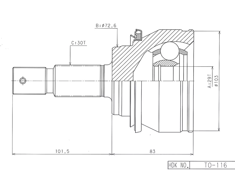 Шрус (Спереди/ Наруж) Toyota Hilux Pick Up 15- / Fortuner 15 - Артикул TO116 - Производитель Hdk - Фото, Отзывы, Цены 