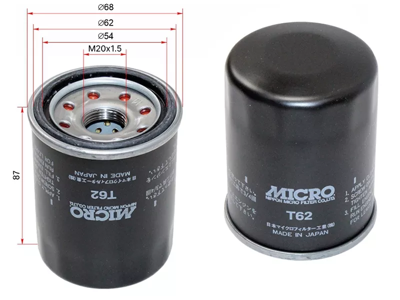 Фильтр масляный HONDA B16A, D13B, D15B, D17A, K20A - Артикул T62 - Производитель Micro - Фото, Отзывы, Цены 