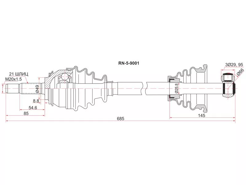 Привод в сборе FR RENAULT LOGAN МКПП LH (8 КЛАПАНОВ) - Артикул RN59001 - Производитель Sat - Фото, Отзывы, Цены 