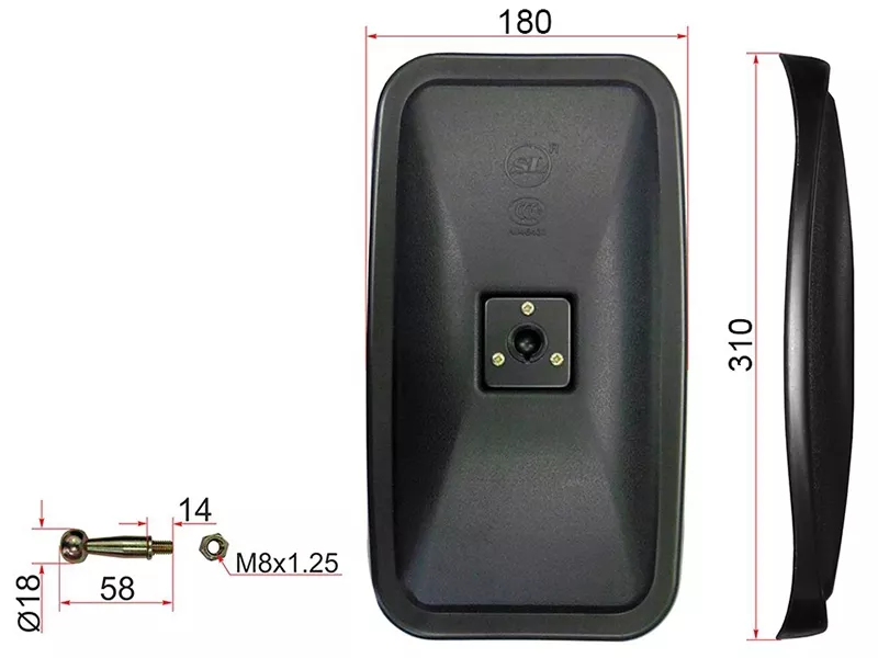 Зеркало (ISUZU/HINO (310x180 SR600-80)) - Артикул SL1653A - Производитель Sat - Фото, Отзывы, Цены 