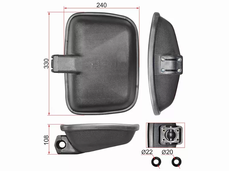 Зеркало (ISUZU FTR, HINO, NISSAN UD-340 ( 330x240 SR800)) - Артикул SL1672 - Производитель Sat - Фото, Отзывы, Цены 