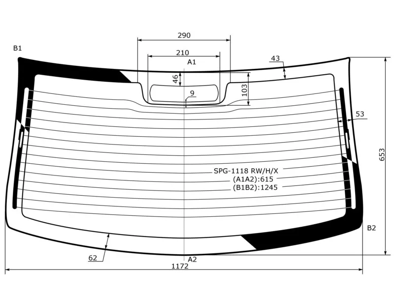 Стекло заднее (Цвет зеленый/ Обогрев) LADA Kalina 04-13 - Артикул SPG1118RWHX - Производитель Sat - Фото, Отзывы, Цены 