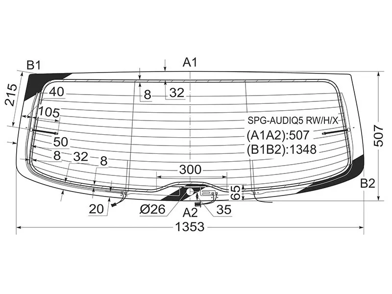 Стекло заднее (Цвет зеленый/ Обогрев/ Антенна) Audi Q5 08-17 - Артикул SPGAUDIQ5RWHX - Производитель Sat - Фото, Отзывы, Цены 