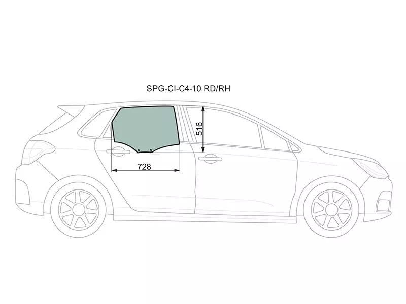 Стекло боковое опускное (Сзади/ Справа/ Цвет зеленый) Citroen C4 04 - Артикул SPGCIC410RDRH - Производитель Sat - Фото, Отзывы, Цены 