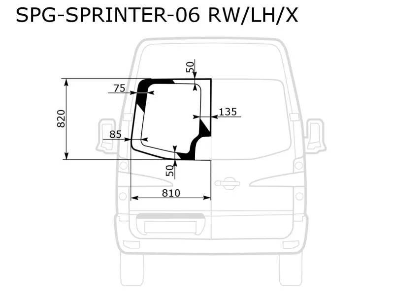 Стекло заднее (Цвет зеленый/ Левое) Mercedes-Benz Sprinter 06-18 / Volkswagen Crafter 06-16 - Артикул SPGSPRINTER06RWLHX - Производитель Sat - Фото, Отзывы, Цены 
