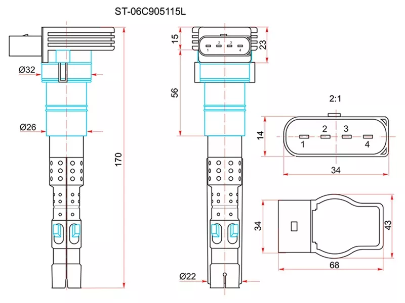 Катушка зажигания VAG A4 01-04/A6 01-05/A8 03-06 - Артикул ST06C905115L - Производитель Sat - Фото, Отзывы, Цены 
