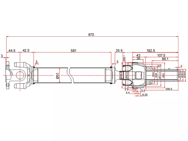 Вал карданный перед MITSUBISHI PAJERO IV V97W 05-12 - Артикул ST1230001 - Производитель Sat - Фото, Отзывы, Цены 