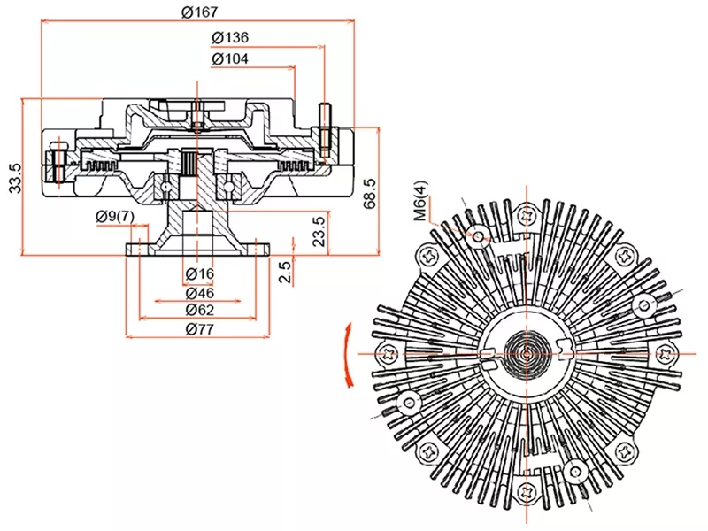 Вискомуфта 5VZ-FE -ST1621062030 Sat для TOYOTA 4RUNNER / SURF, TOYOTA LAND CRUISER PRADO, TOYOTA TACOMA