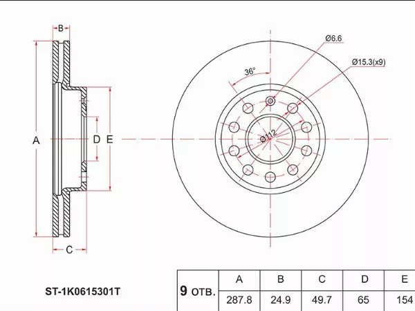 Диск тормозной (Перед) Audi A3 03- / Skoda Octavia 04-20 - Артикул ST1K0615301T - Производитель Sat - Фото, Отзывы, Цены 