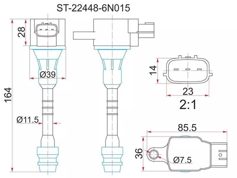 Катушка зажигания NISSAN QG13DE/QG15DE/QG18DE/GA15DE 96 - Артикул ST224486N015 - Производитель Sat - Фото, Отзывы, Цены 