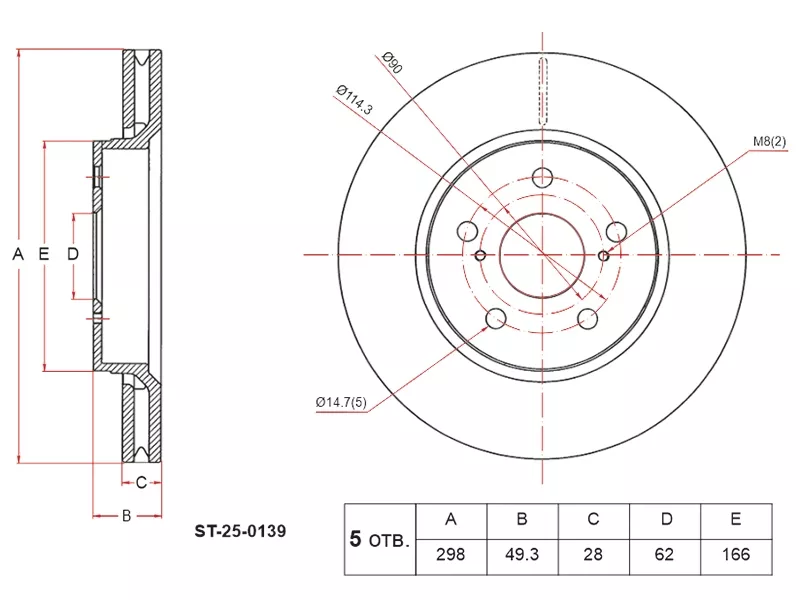Диск тормозной (Спереди) Toyota C-HR 16-23 - Артикул ST250139 - Производитель Sat - Фото, Отзывы, Цены 