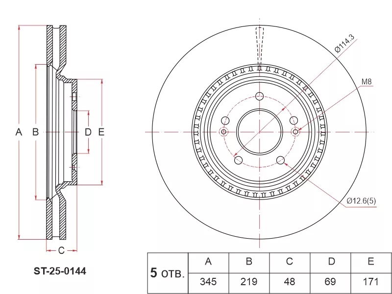 Диск тормозной (Спереди) Hyundai Santa Fe 20- / Sonata 19-23 - Артикул ST250144 - Производитель Sat - Фото, Отзывы, Цены 