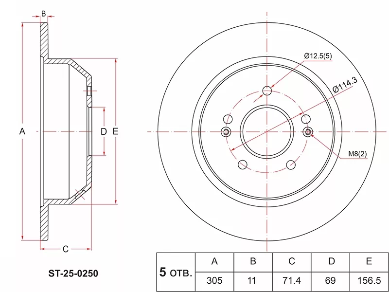 Диск тормозной (Сзади) Kia Sorento 14-20 - Артикул ST250250 - Производитель Sat - Фото, Отзывы, Цены 