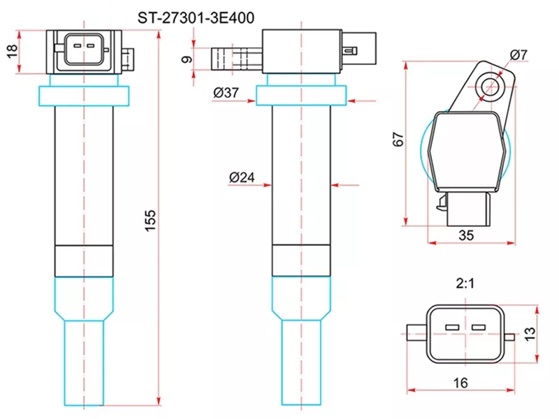 Катушка зажигания HYUNDAI SANTA FE 05-/KIA CARNIVAL 05-/OPTIMA 05 - Артикул ST273013E400 - Производитель Sat - Фото, Отзывы, Цены 