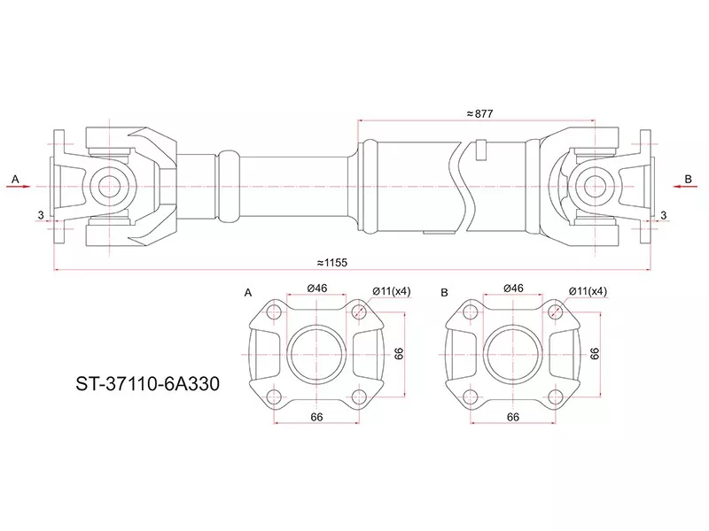 Вал карданный зад TOYOTA LAND CRUISER 80/105 90 - Артикул ST371106A330 - Производитель Sat - Фото, Отзывы, Цены 