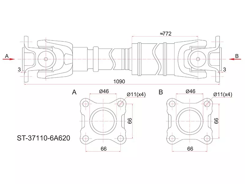 Вал карданный зад TOYOTA LAND CRUISER HDJ100 MTM 98-02 - Артикул ST371106A620 - Производитель Sat - Фото, Отзывы, Цены 
