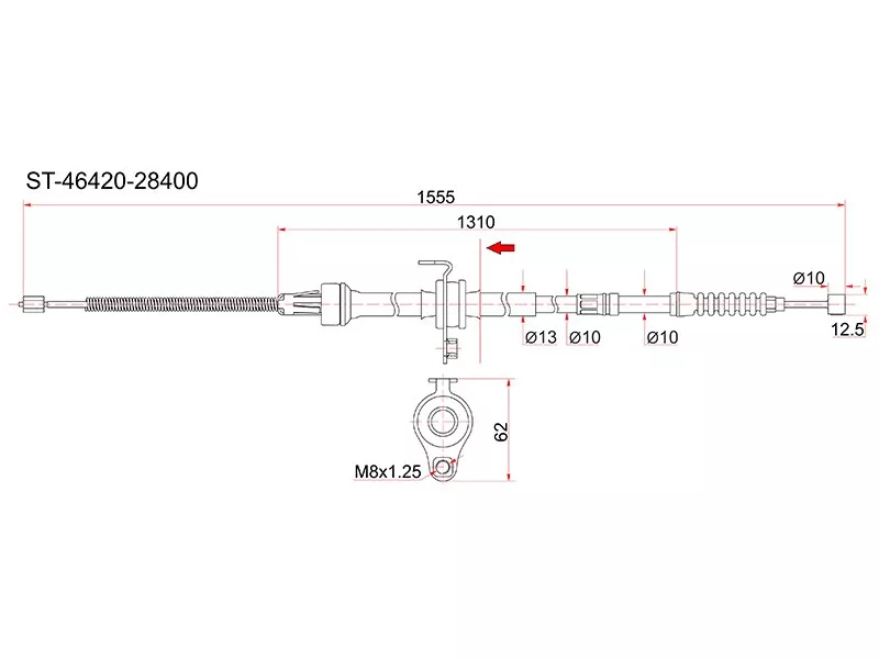 Трос ручника TY TownAce Noah 2WD CR4#/SR4# 98-, - RH - Артикул ST4642028400 - Производитель Sat - Фото, Отзывы, Цены 