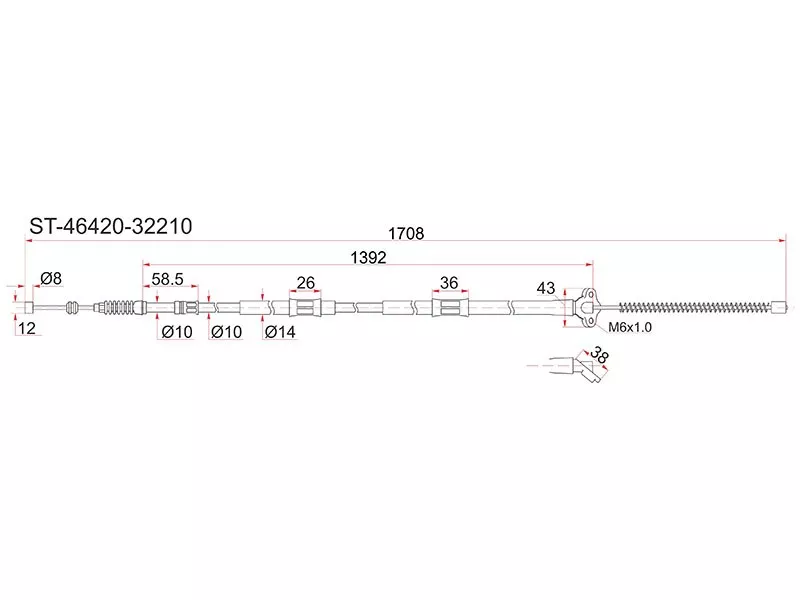 Трос ручника TY Camry/Vista SV40, 94-98 -RH (барабан) - Артикул ST4642032210 - Производитель Sat - Фото, Отзывы, Цены 
