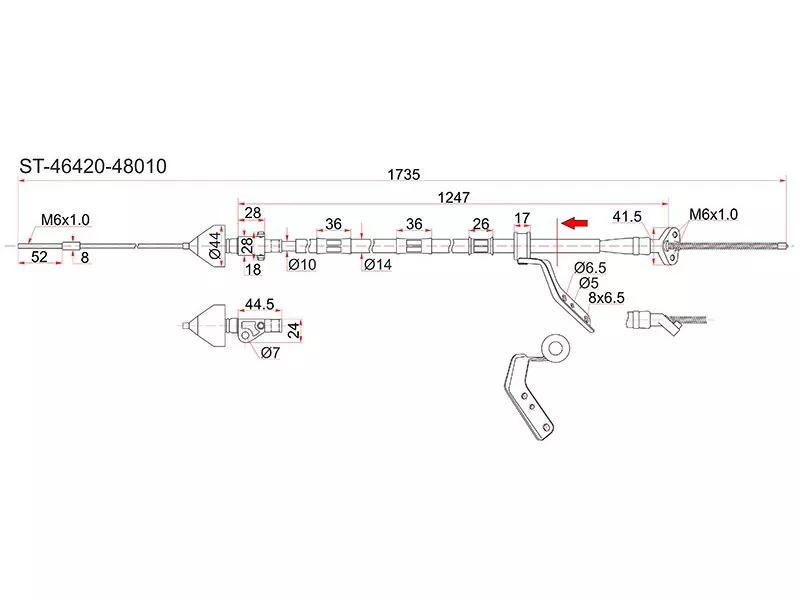 Трос ручника TY Harrier ACU/SXU/MCU10, 2WD -RH - Артикул ST4642048010 - Производитель Sat - Фото, Отзывы, Цены 