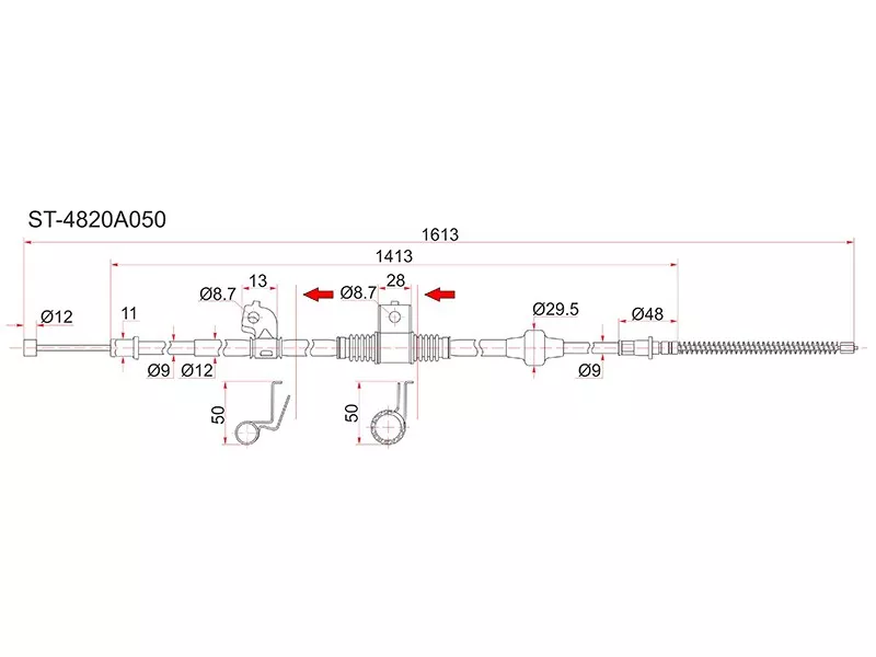 Трос ручника Mitsubishi Lancer X 07- RH - Артикул ST4820A050 - Производитель Sat - Фото, Отзывы, Цены 