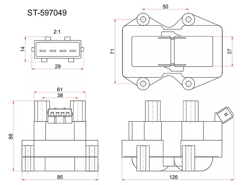 Катушка зажигания PEUGEOT 106/206/306/309/405 00-10 (модуль) - Артикул ST597049 - Производитель Sat - Фото, Отзывы, Цены 