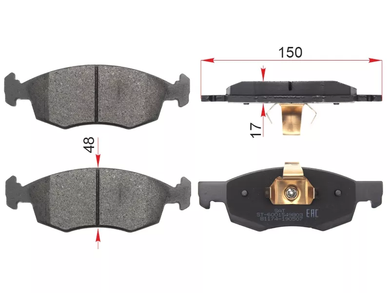 Колодки тормозные (Спереди) LADA Largus 12-21 / Renault Logan 14-18 - Артикул ST6001549803 - Производитель Sat - Фото, Отзывы, Цены 