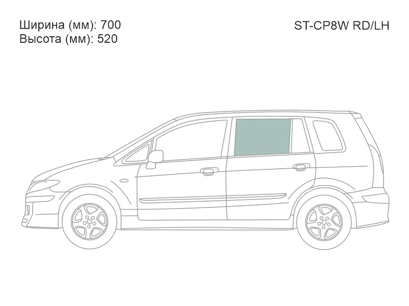 Стекло боковое опускное (Сзади/ Слева/ Цвет зеленый) Mazda Premacy 99-05 - Артикул STCP8WRDLH - Производитель Sat - Фото, Отзывы, Цены 