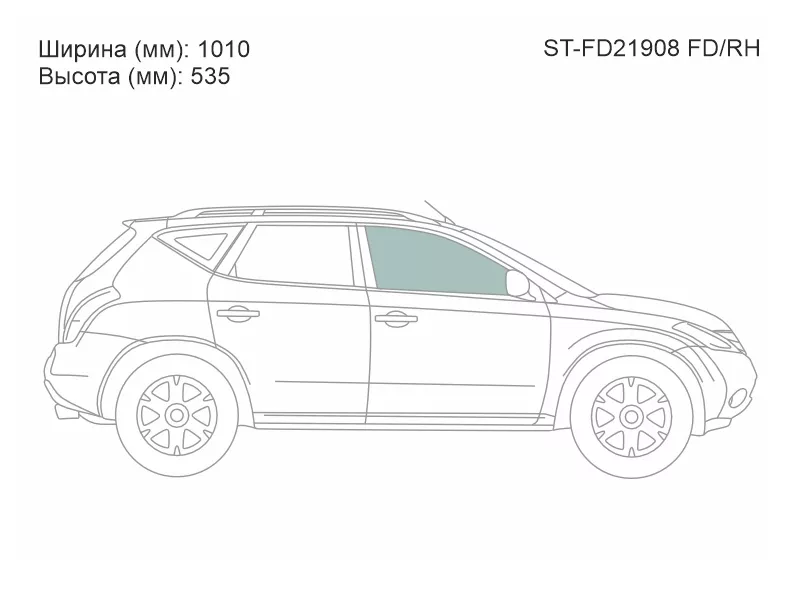 Стекло боковое опускное (Спереди/ Справа/ Цвет зеленый) Nissan Murano 02-08 - Артикул STFD21908FDRH - Производитель Sat - Фото, Отзывы, Цены 