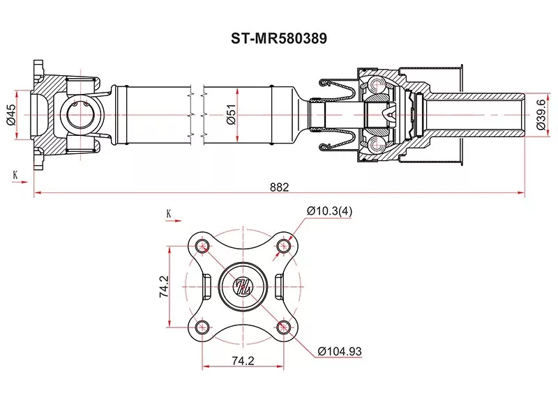 Вал карданный перед MITSUBISHI PAJERO V73/V83/V93 00-07 МКПП - Артикул STMR580389 - Производитель Sat - Фото, Отзывы, Цены 