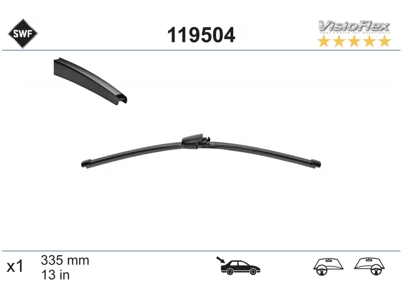 Щетка стеклоочистителя задняя (Бескаркасная/ 13 (335мм)) - Артикул 119504 - Производитель SWF - Фото, Отзывы, Цены 