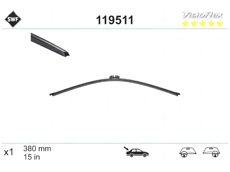Щетка стеклоочистителя задняя (Бескаркасная/ 15 (380мм)) - Артикул 119511 - Производитель SWF - Фото, Отзывы, Цены 