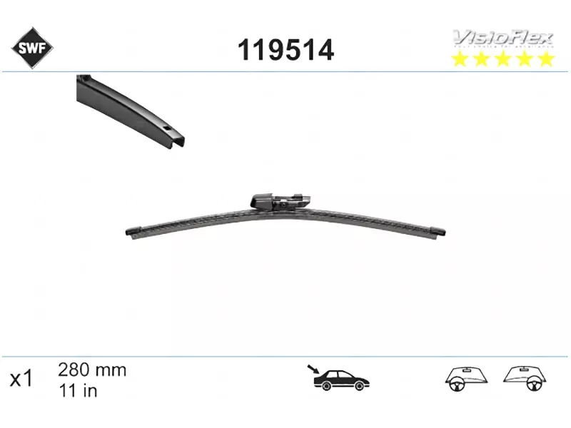 Щетка стеклоочистителя задняя (Бескаркасная/ 11 (280мм)) - Артикул 119514 - Производитель SWF - Фото, Отзывы, Цены 