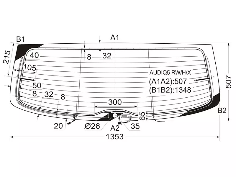 Стекло заднее (Цвет зеленый/ Обогрев/ Антенна) Audi Q5 08-17 - Артикул AUDIQ5RWHX - Производитель Xyg - Фото, Отзывы, Цены 
